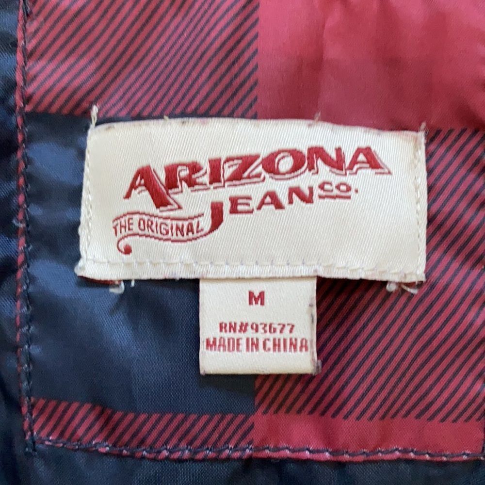 Arizona Jean Co. Buffalo Plaid Faux Fur Hooded Puffer Vest Blue & Red Sz Medium - Picture 7 of 8